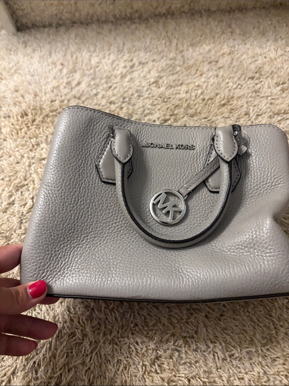 Michael Kors Light Gray Pebbled Leather Satchel